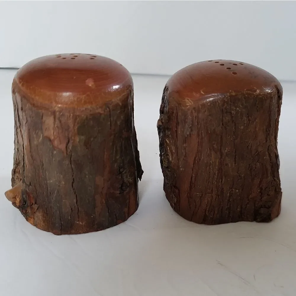 Natural Bark Wood Salt & Pepper Shakers